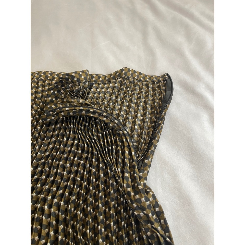 Banana Republic Pleated Midi Skirt Geometric Diamond Print Olive Green Black 8 - Picture 5 of 7